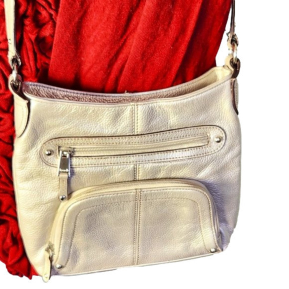 232. Tignanello Silver Leather Crossbody Bag